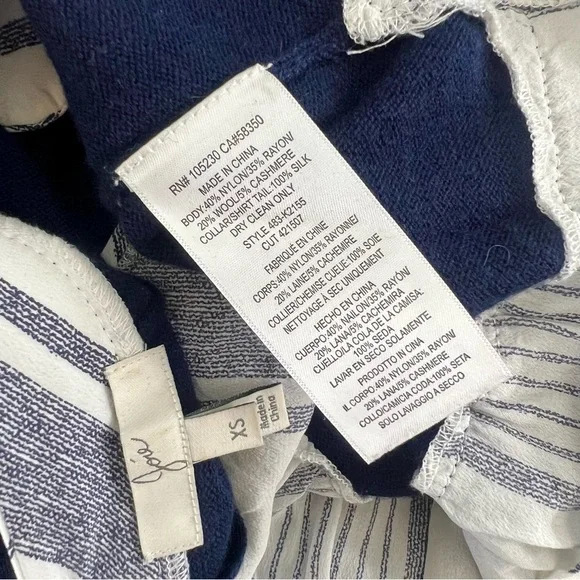 Joie Zaan Woven Sweater Shirt Pullover Crewneck Wool Cashmere Top Navy XS Blouse - Picture 7 of 11